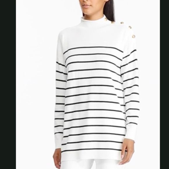RL NWT White/Blue Stripe w/ Gold Logo Button Trim pullover casual sweater plus - Picture 4 of 10
